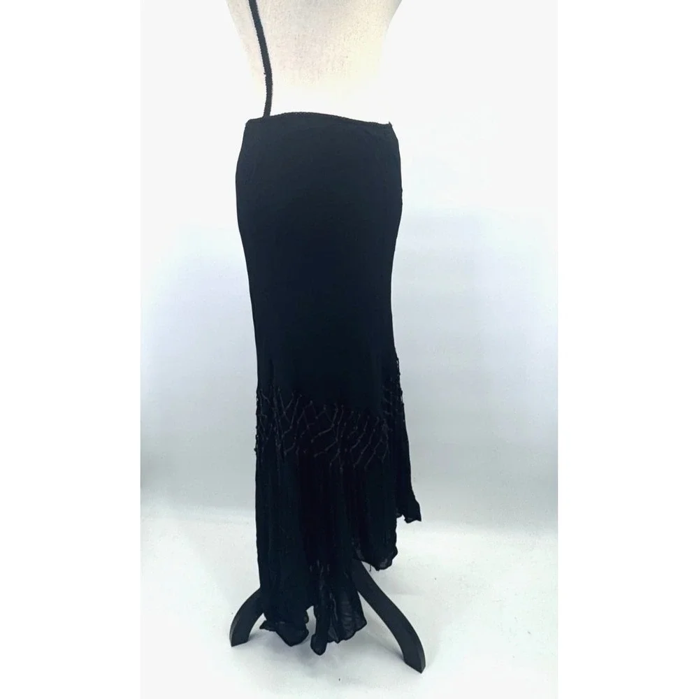 VTG Whimsigoth Dressbarn Lattice Fringe Asymmetrical Maxi Skirt L Dark Cottage